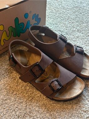 Birkenstock Brown Leather Two-Strap Buckle Sandals Sz 6 LE Mans Shoes
